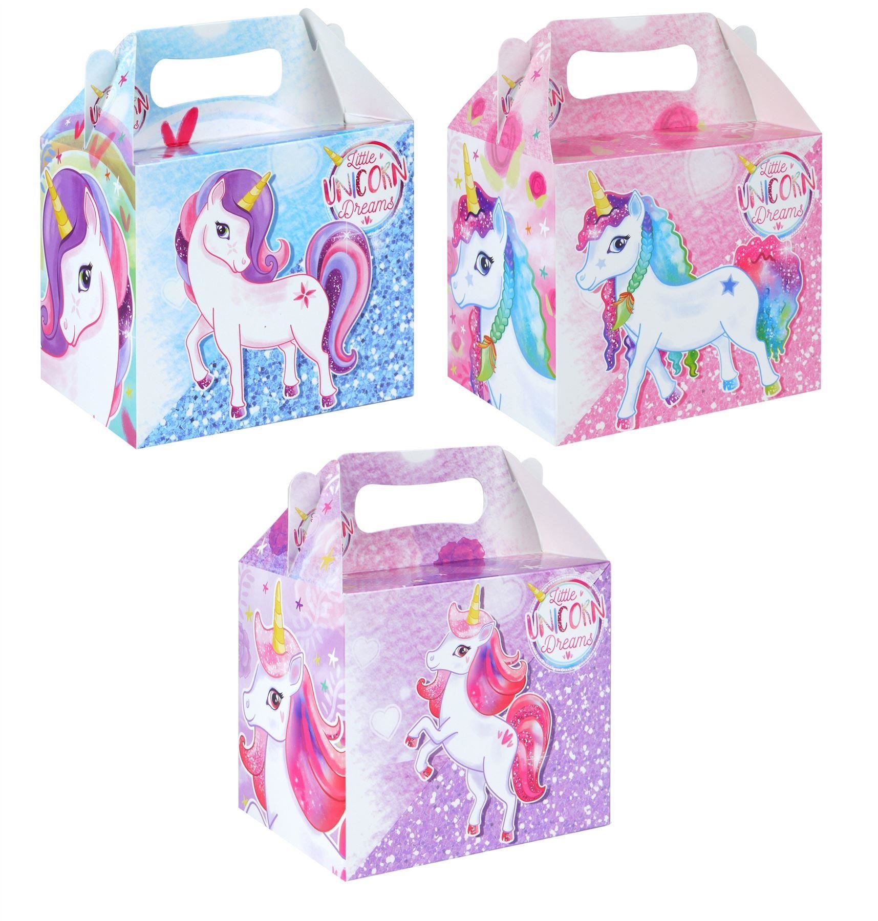 Henbrandt 12 x Paper Lunch Box Unicorn Design Kids Childrens Party Bag Fillers Pinata Toys Present Picnic