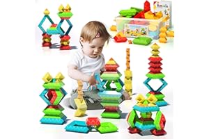 GGIIBRO 40Pcs Montessori Toys for Ages 3 4 5 6 Toddlers Kids Baby,Pyramid Stacking Building Toys,3D Preschool Learning Blocks for Kids,STEM Sensory Toy Gifts for 3-5 Year Old Boy Girl,Plastic Storage Bag Set