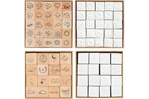EONENOMI 41 Pieces Wooden Rubber Stamp Set, Moon Star Various Weather Patterns Wood Stamps for Journal, Diary, Scrapbook, Planner, Letter, DIY Craft, Card Making(2pcs Weather and Galaxies)