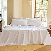 NUMWELL Linen Sheets King Size, Linen Cotton Blend Bed Sheets Set 4 Pieces, 1 Flat Sheet, 1 Fitted Sheet and 2 Pillowcases, Cooling Breathable Farmhouse Bedding for All Season, White