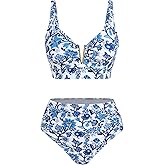 ZAFUL Womens High Waisted Bikini Sets Two Piece Tummy Control Swimsuits Push Up Full Coverage V-Wire Bathing Suits 2026