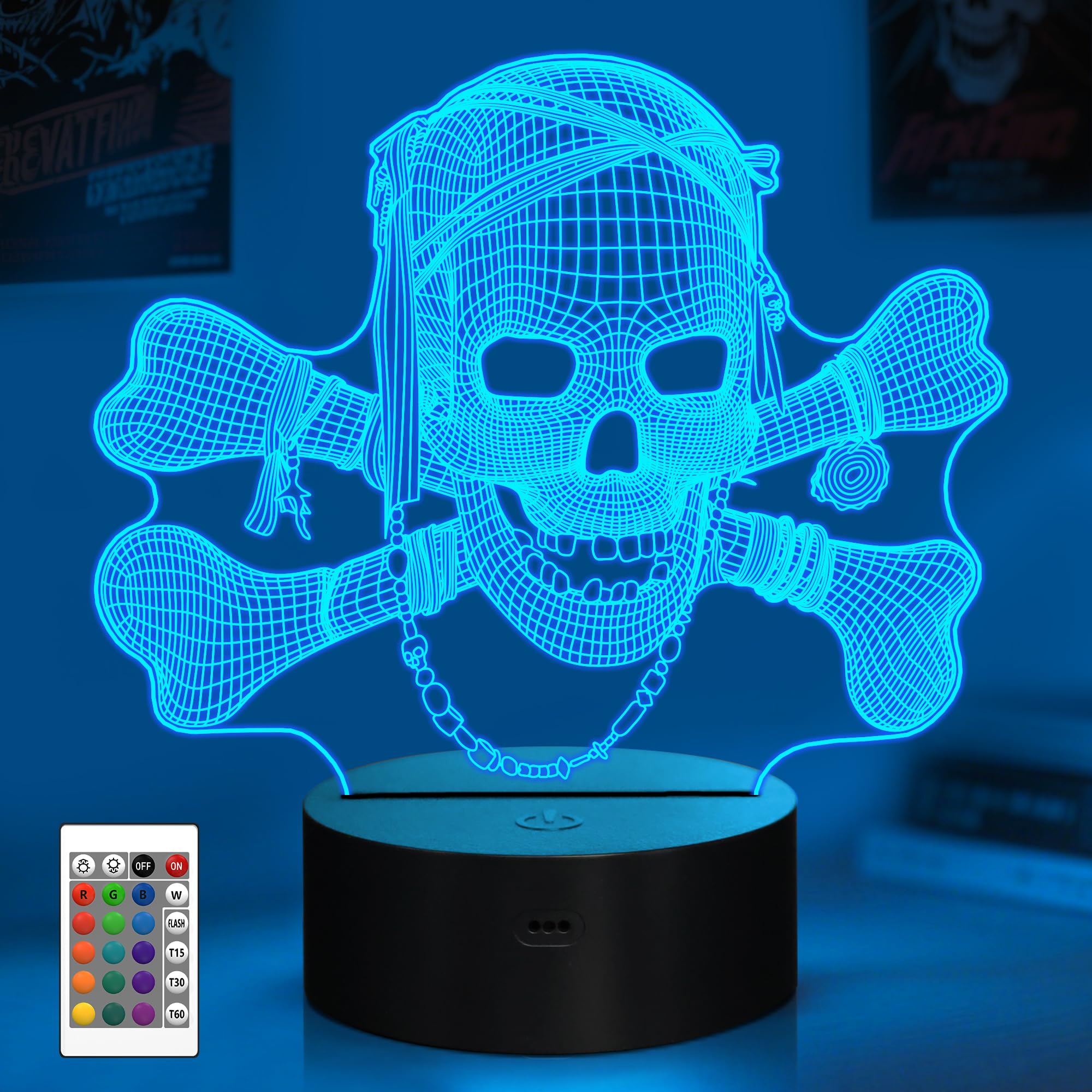 CooPark Skull 3D Night Light, Halloween Gifts Optical Illusion Bedside Lamp 16 Colors Changing Remote Control Death Model Creative Bedroom Decor Birthday Gift Cool Idea for Kids Boy Men
