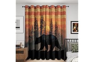 MOBEITI Bear Curtains for Bedroom - American Flag Window Curtains, Sunset Forest Wildlife Curtain for Living Room, Rustic Hun