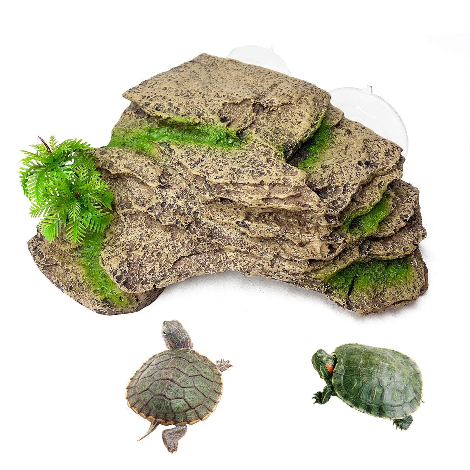 Turtle Basking Platform with Suction Cups Tortoise Climbing Step Ledge Aquarium Ornament Rock Tortoise Floating Dock Resting Basking Terrace for Turtles Frogs Newts Amphibians Reptile