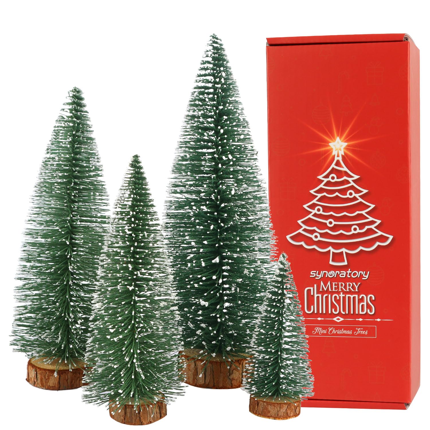 Small Christmas Tree,Mini Christmas Tree, Mini Pine Tree, Bottle Brush Fake Trees with Wooden Base for Tabletop Decorative (4pcs plant green)