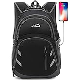 ProEtrade Backpack Bookbag for College Laptop Travel, Fit Laptop Up to 15.6 inch with USB Charging Port Multi Compartment Anti theft, Gift for Women Men (Black)