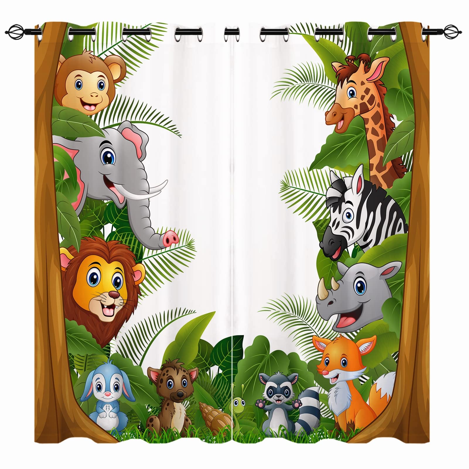YUANZU Kids Curtains - Boys Girls Cartoons Jungle Forest Animals Zoo Family 3D Print Pattern Eyelet Blackout Thermal Insulated Window Drapes for Nursery Baby Bedroom Playroom 2 Panels W75cm x D166cm