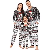 SWOMOG Family Christmas Pajamas Matching Sets Holiday Christmas Jammies Christmas PJs Matching Xmas Pjs for Adults Kids Black Christmas Print Women Medium