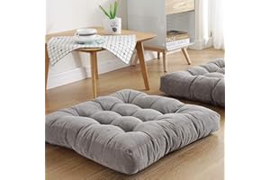 Sexysamba Square Floor Seat Pillows Cushions 22" x 22", Soft Thicken Yoga Meditation Cushion Pouf Tufted Corduroy Tatami Floor Pillow Reading Cushion Chair Pad Casual Seating for Adults & Kids, Grey