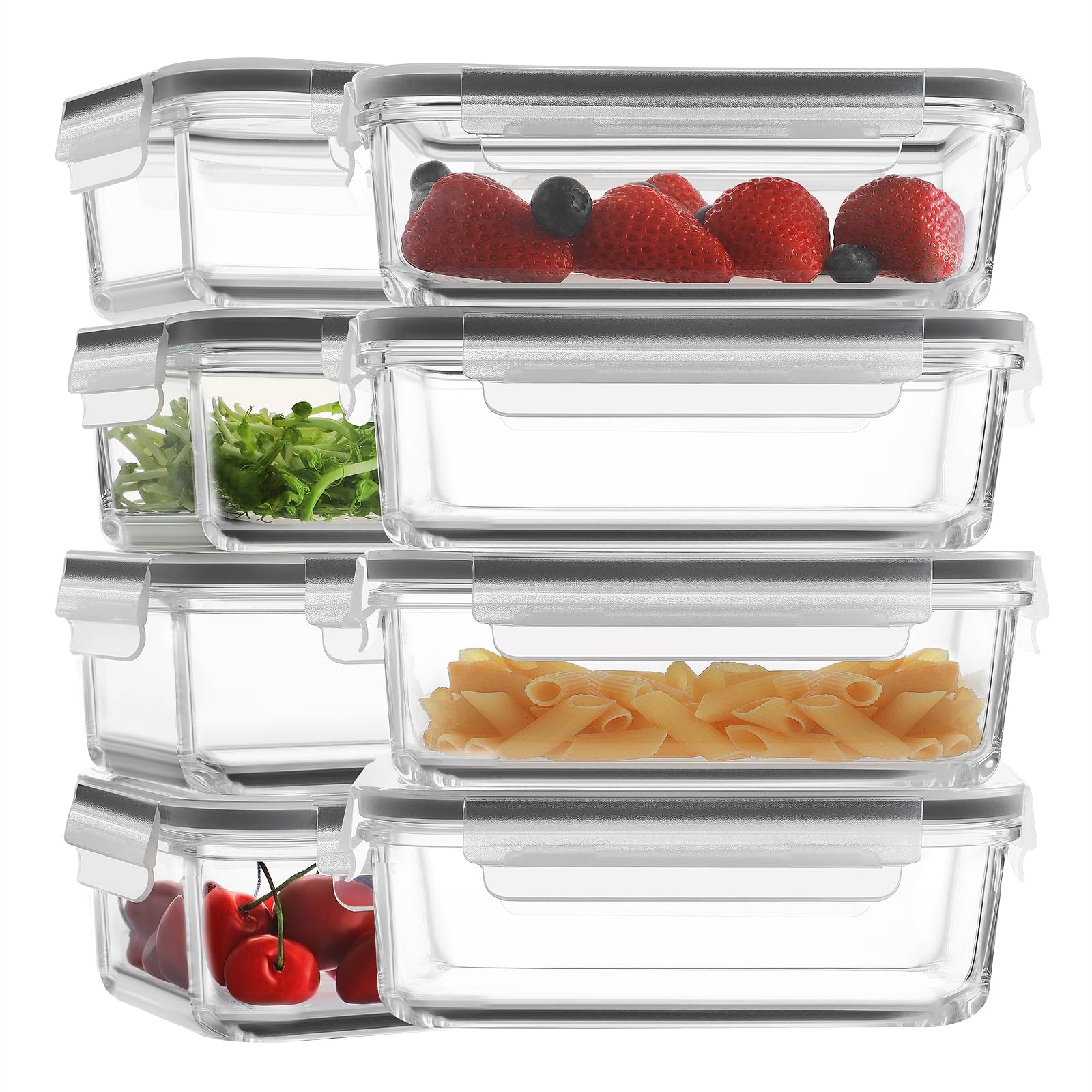 Photo 1 of HOMBERKING 30oz 8 Pack Glass Meal Prep Containers with Lids, Food Storage Airtight Bento Boxes with Leak Proof Locking for Microwave, Oven, Freezer and Dishwasher (8 lids & 8 Containers)