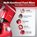 Aucma Stand Mixer 7.5L 1400W 6 Speed Tilt-Head with Accessories Red view 6