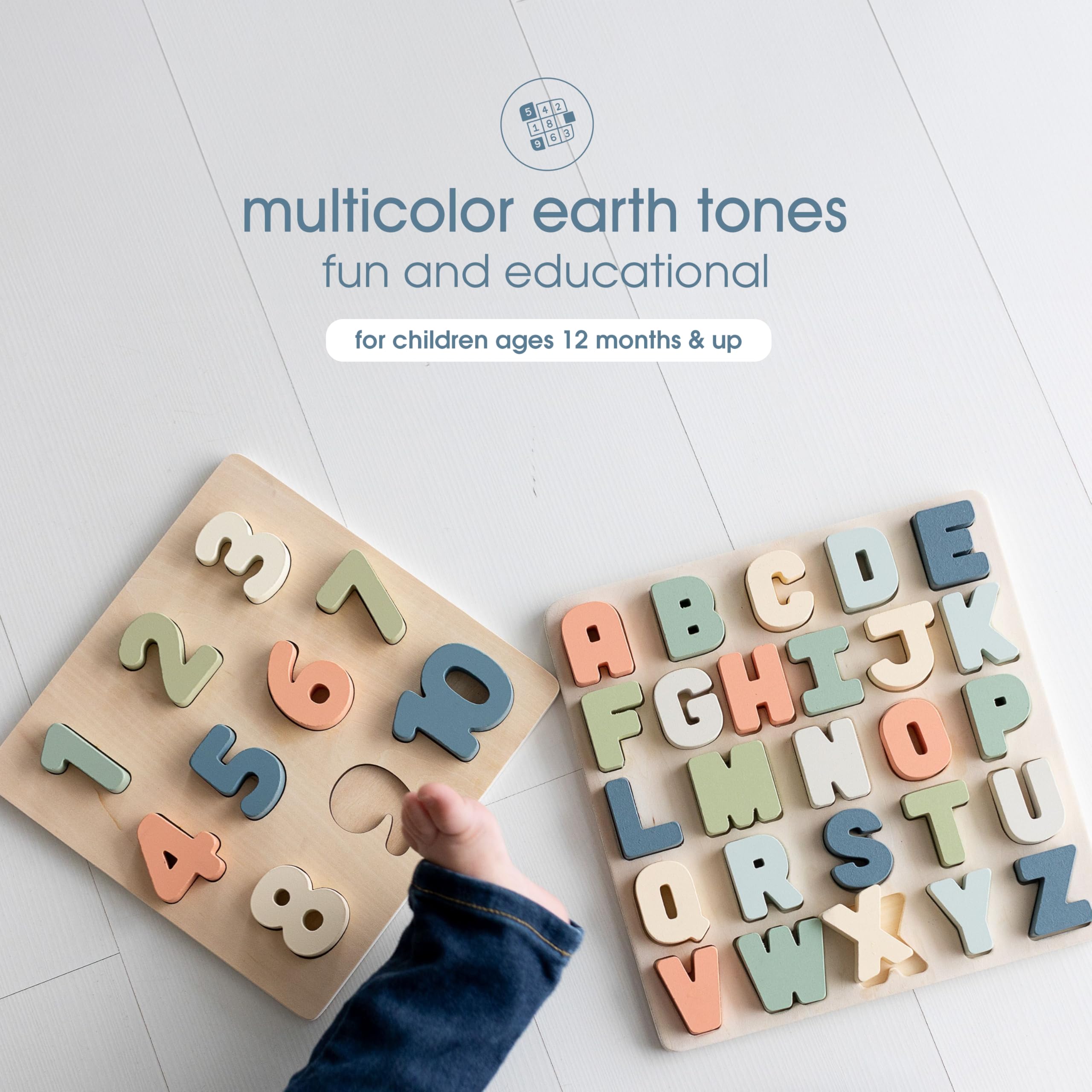 Pearhead Wooden 123 Numbers Puzzle, Colorful Preschool Counting Board, Interactive Montessori Educational Learning Baby Toys for Boys or Girls, Ideas for Toddlers