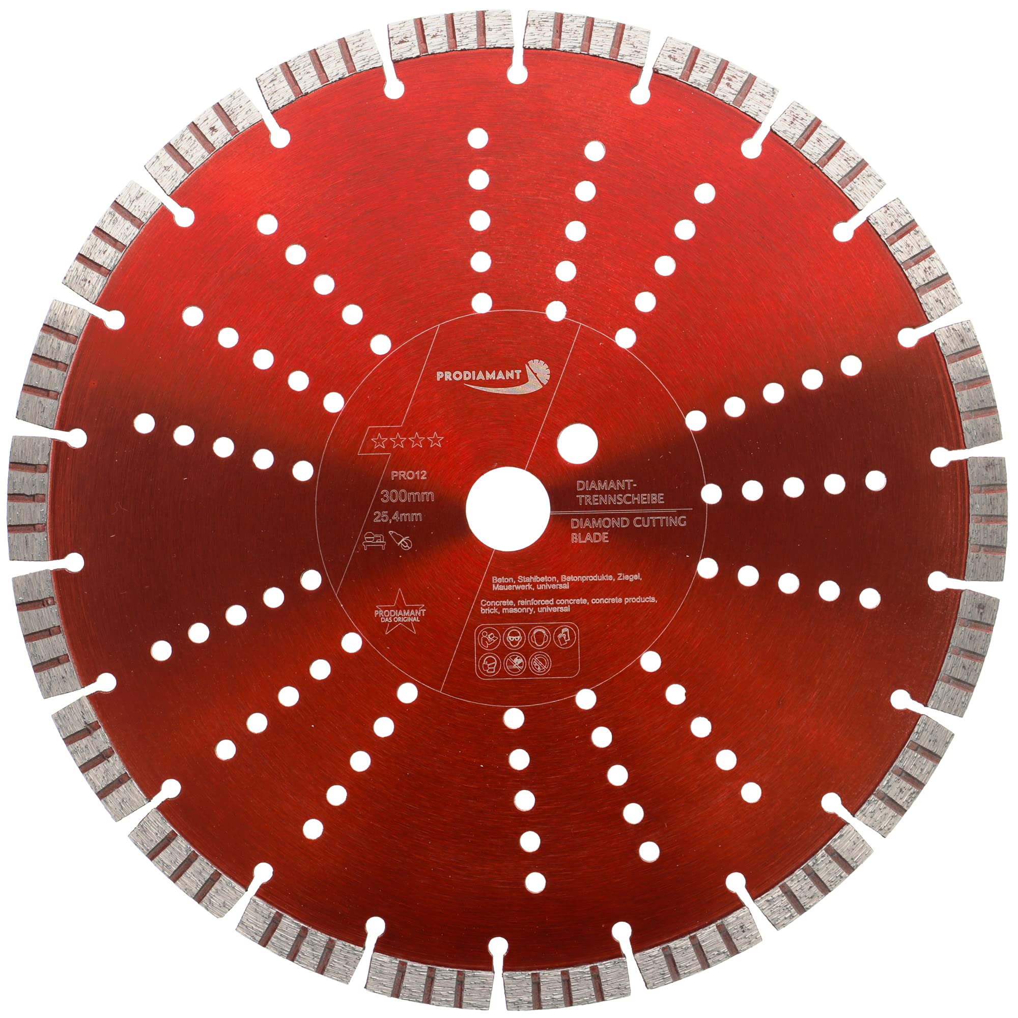 PRODIAMANT Premium Diamond Cutting Disc Concrete 300 mm 12 inch x 25.4 mm Diamond Cutting Disc 300mm Segment Height 12mm