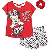 Disney Minnie Mouse T-Shirt French Terry Shorts and Scrunchie 3 Piece Outfit Set Infant to Big Kid Sizes (12 Months - 10-12)