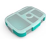Bentgo Kids Brights Tray (Aqua) with Transparent Cover - Reusable, BPA-Free, 5-Compartment Meal Prep Container with Built-In 
