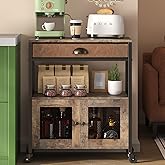 X-cosrack Coffee Bar Cabinet,3 Tiers Kitchen Coffee Cart with Drawer for The Home, Movable Farmhouse Ktichen Station Table on Wheels for Living Room, Entryway, Dining Room, Kitchen