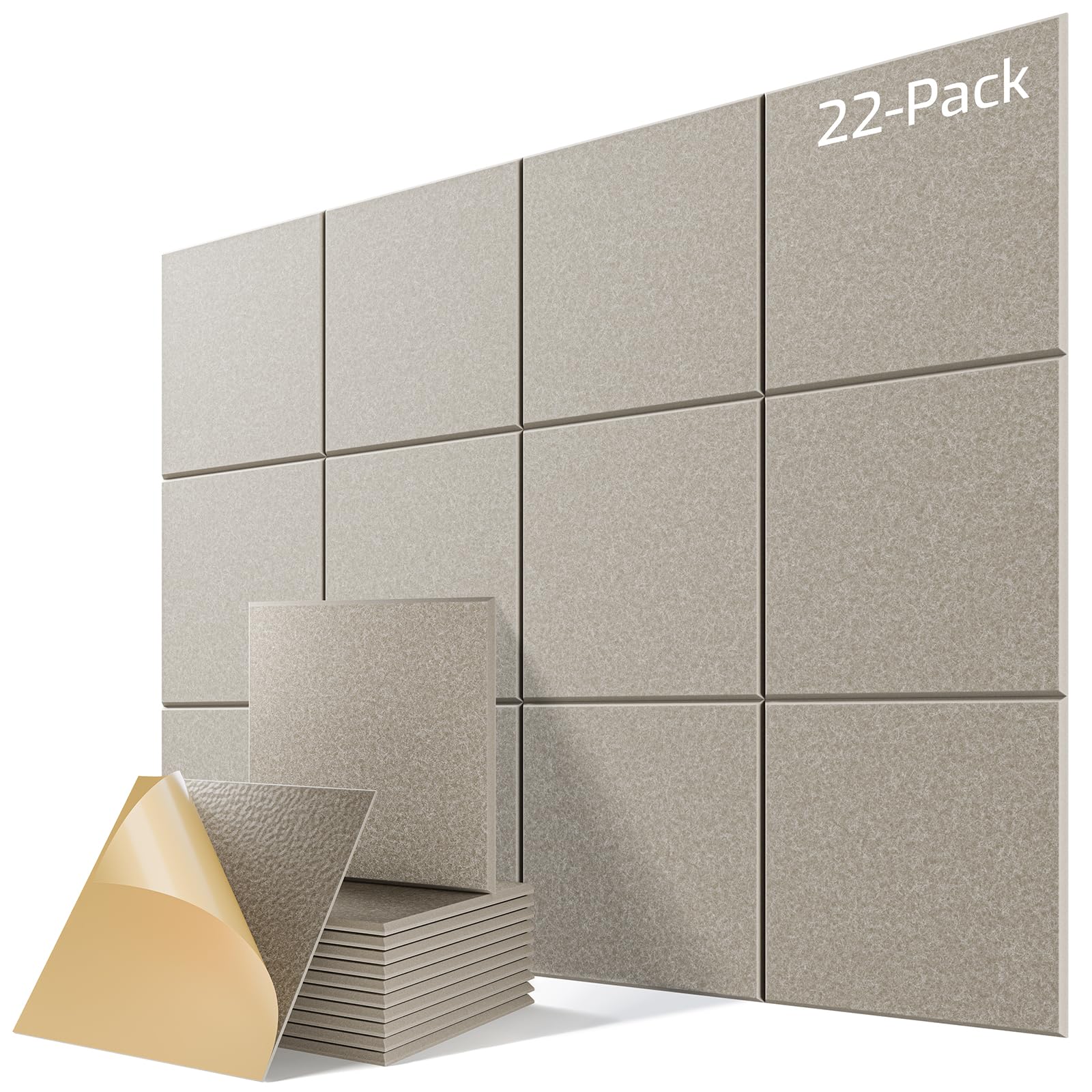 Photo 1 of 22 Pack Self-Adhesive Acoustic Panels, 12" X 12" X 0.4" High-Density Sound Proof Foam Panels for Walls, Soundproof Wall Panels for Home & Office (Camel)
