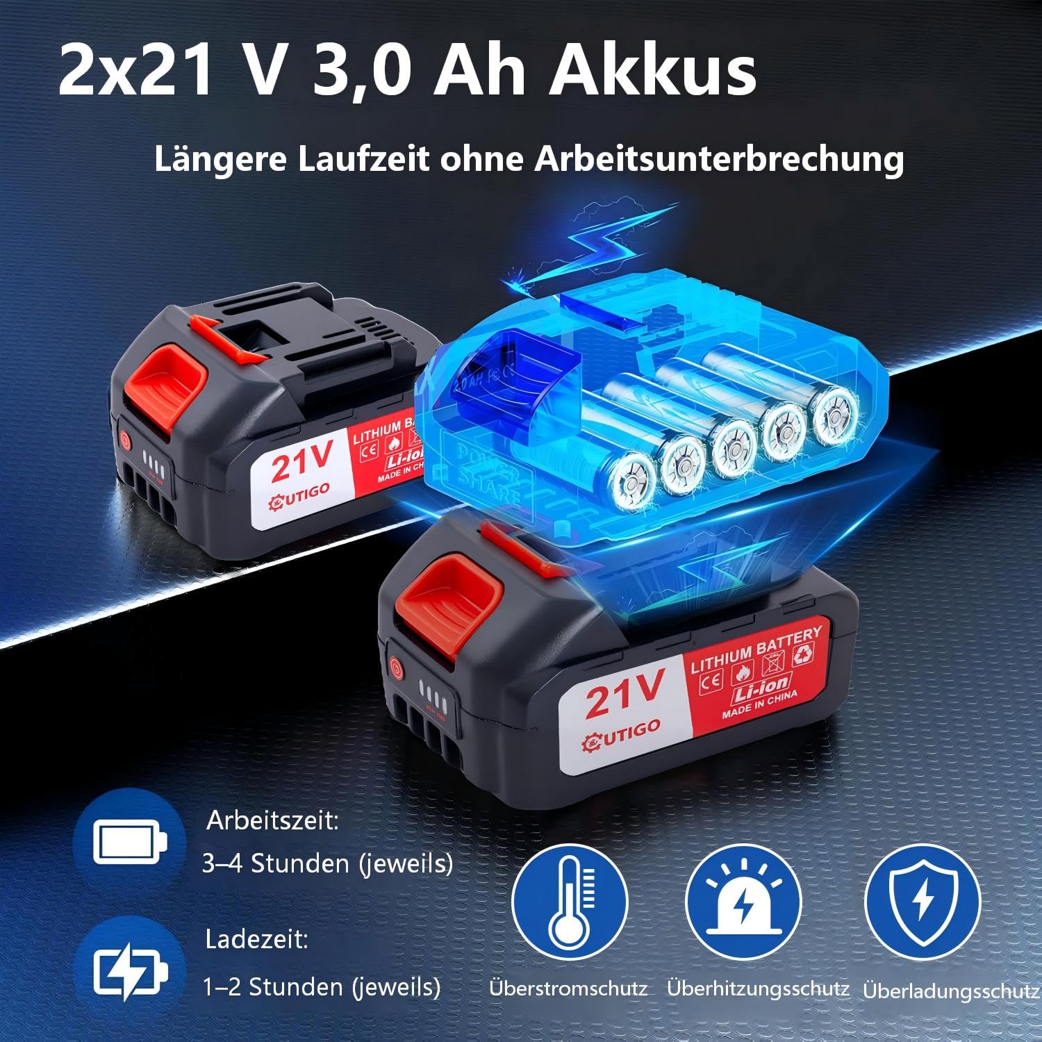 OUTIGO Elektrische Zuschneideschere, ausgestattet mit 2 Batterien 3000mAh, 40mm, mit Display, Bürstenloser Motor, geeignet für Gartenbau, Obstbäume, Weinberge 5