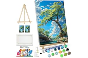 JOOZ Paint by Numbers Kit for Adults Landscape Paint by Number with Frame Tree Paint by Number with Easel Mountain Digital Oil Painting Kits for Gift Home Wall Decor 7.87x11.81 Inch