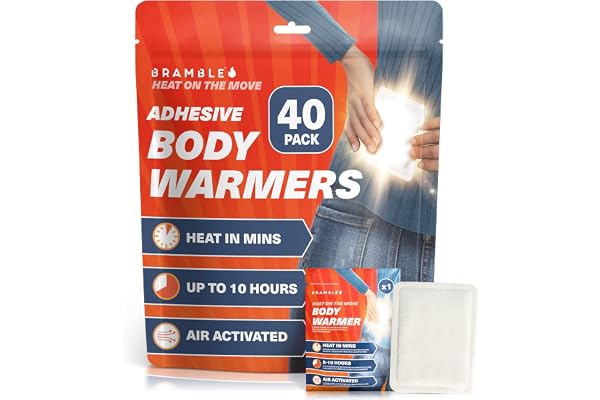 BRAMBLE 40 Adhesive Body Warmers for Cold Weather - Long Lasting Up to 10 Hr - Stick On Body Warmers with Adhesive for Ski, C