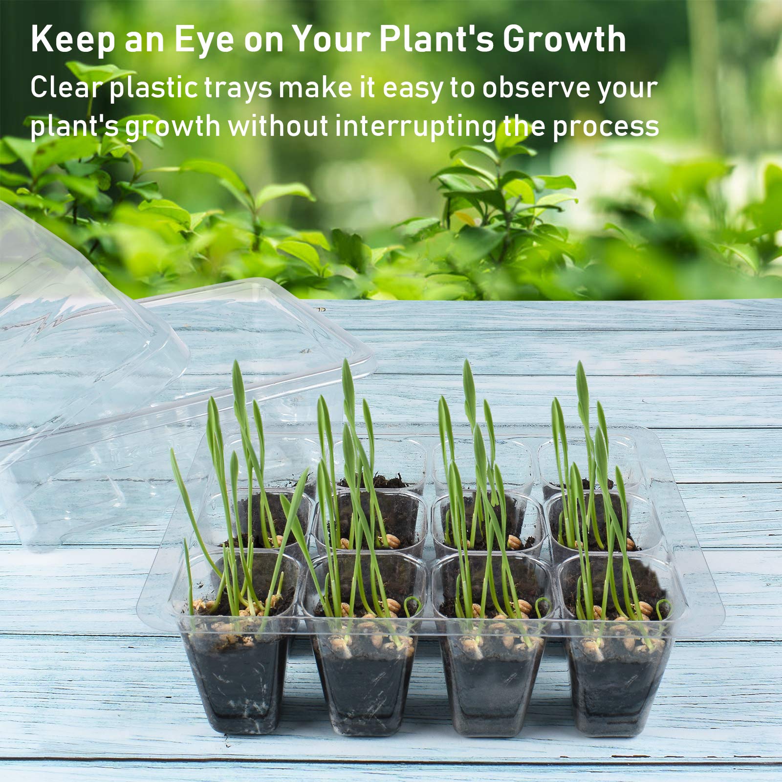 KORAM 10-Pack Seed Started Tray 120 Cells Clear Seedling Starter Tray Humidity Adjustable Seed Starter Kit with Lid Base Plant Tags and Hand Tool Kit (C12)