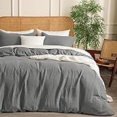 David's Home 100% Cotton Muslin Duvet Cover Set Queen Size,3 Pcs Ultra Soft Breathable & Lightweight Gauze Bedding Set with 2 Pillowcases,Textured Home Decor with Button,90"×90" Dark Grey,No Insert