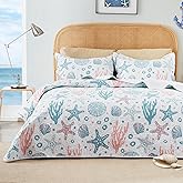 Love's Cabin Twin Quilt Bedding Set - Coastal Pink Bedspreads, Soft Summer Beach Nautical Lightweight Bedspread, Reversible Coverlet for All Seasons - 2 Piece (1 Quilt, 1 Pillow Sham)