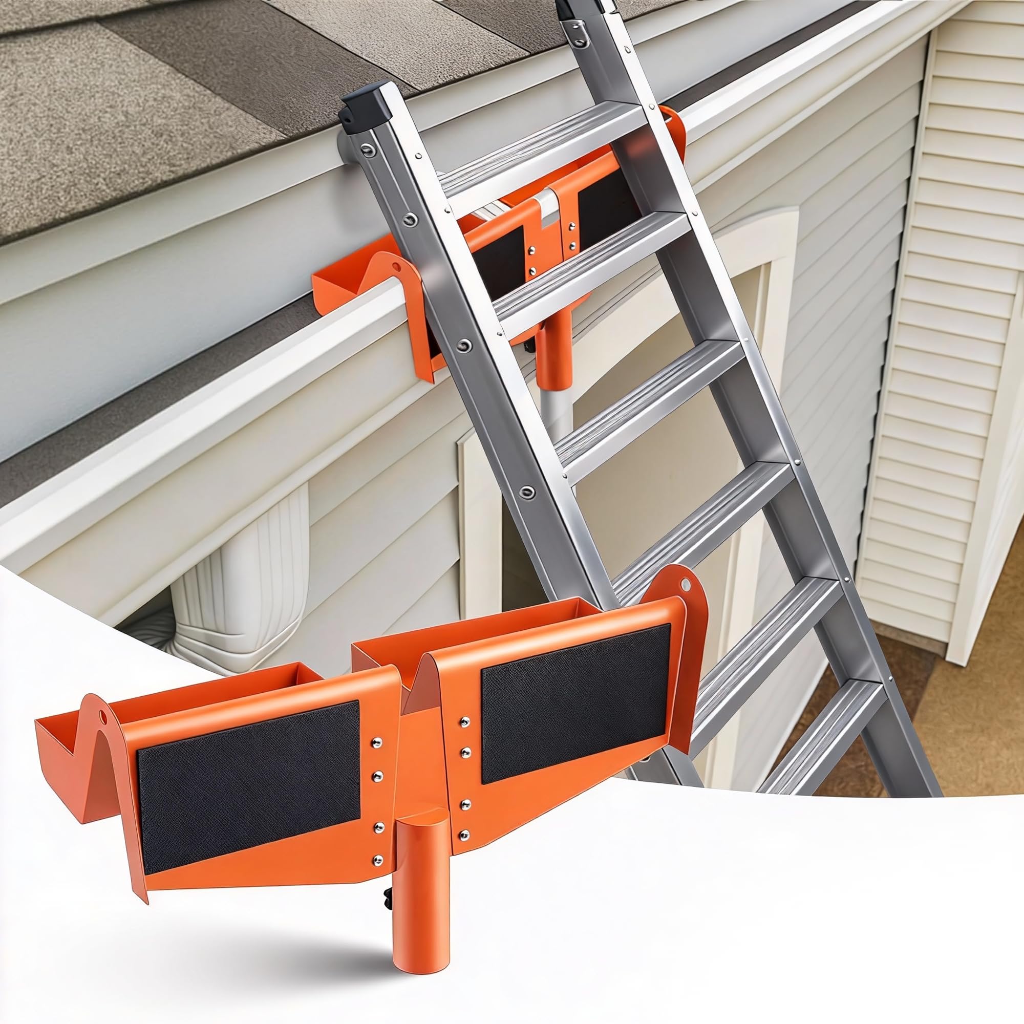Photo 1 of Ladder Gutter Guard Protector & Stabilizer, Heavy Duty Metal Construction, Protect Gutters from Scratches and Dents, Prevent Ladder Slippage, Accessory for Roof & Gutter Cleaning Safety