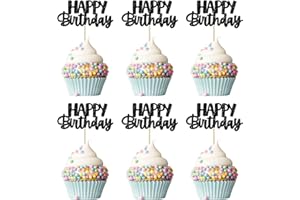 Gyufise Happy Birthday Cupcake Toppers Black Glitter Birthday Cake Topper Picks Dessert Topper Decoration for Birthday Party Anniversary Celebration