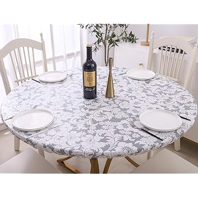 Buy Round Vinyl Fitted Tablecloth With Flannel Backing Elastic Edge Design Heavy Duty Table Cover Waterproof Oil Proof Pvc Table Cloth Stain Resistant Wipeable For Round Table Online In Turkey B08lkmzxzl