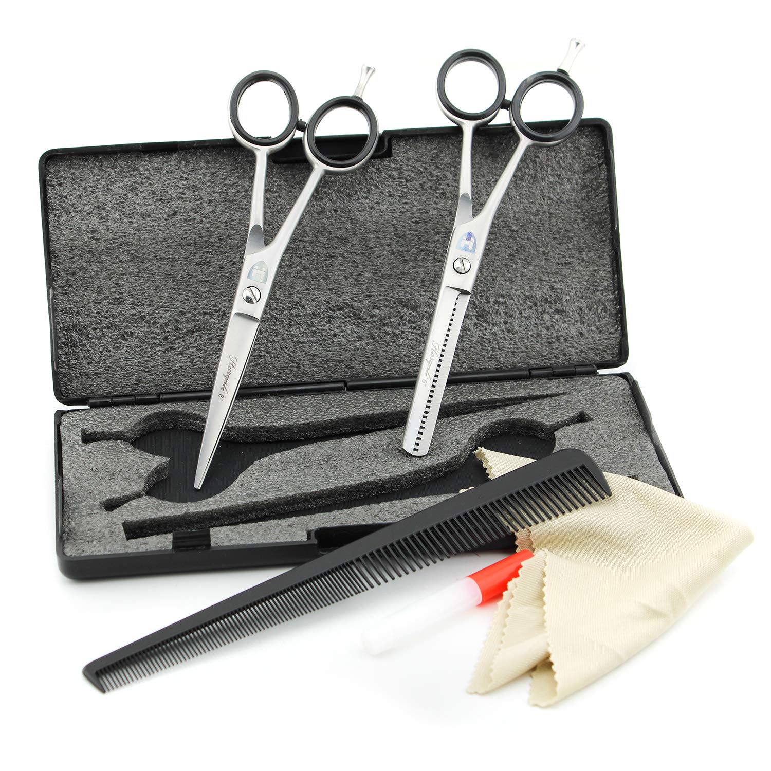 Haryali London, 6” Hairdressing Scissors Set, Professional Barber Scissors Set with Thinning Scissors, Japanese Steel Barber Shears Kit, Hairdresser Trimming Shears with Comb & Accessories