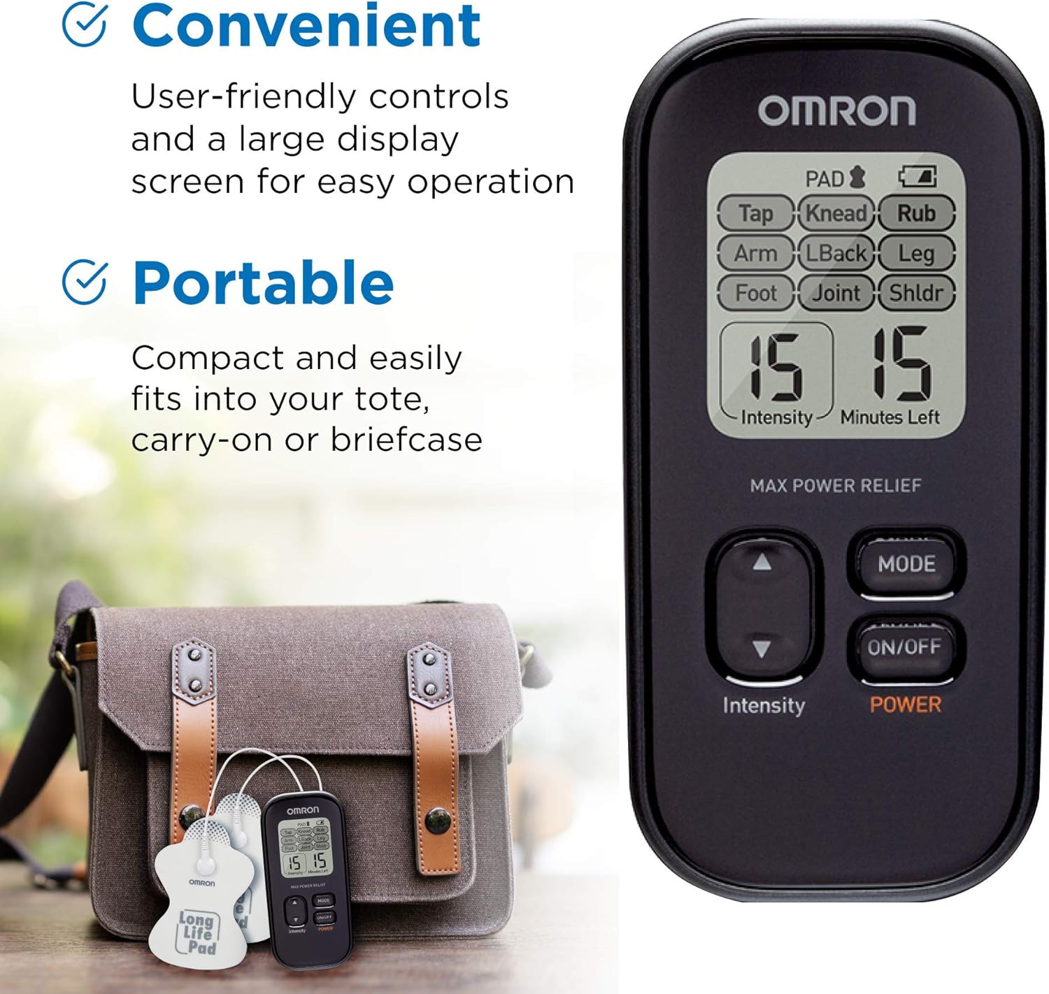 OMRON Max Power Relief TENS Unit Muscle Stimulator, Simulated Massage Therapy for Lower Back, Arm, Shoulder, Leg, Foot, and Arthritis Pain, Drug-Free Pain Relief (PM500): Health & Personal Care