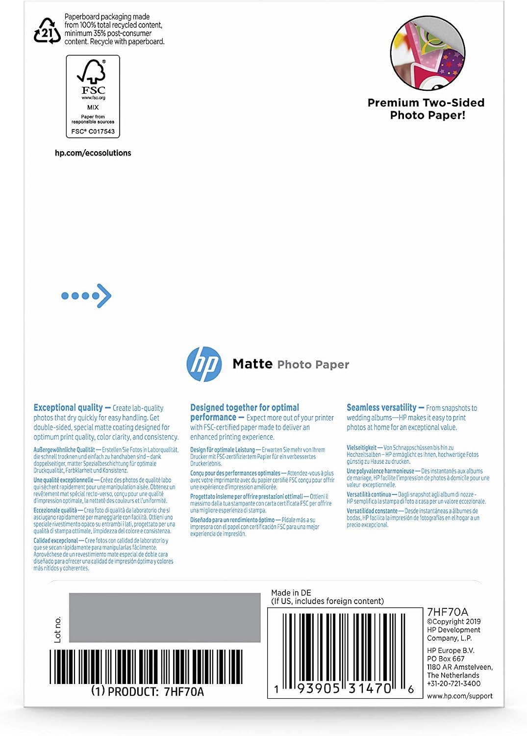 HP Matte Photo Paper, 180 g/m2, 25 sheets, White, 10 x 15 cm, Normal - Image 4