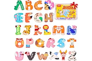 JoyCat Magnetic Letters, Soft PVC Animal Fridge Magnets for Toddlers & Kids, 26 Large Uppercase Alphabet ABC Refrigerator Mag