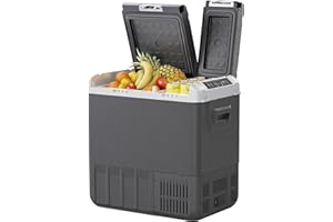 EKOJUCE 12 Volt Car Refrigerator, 58QT(55L) Electric Cooler, Dual Zone Portable Freezer with 12/24V DC & 100-240V AC, -4℉-68℉, Car Fridge for Truck Camping Travel RV Road Trips