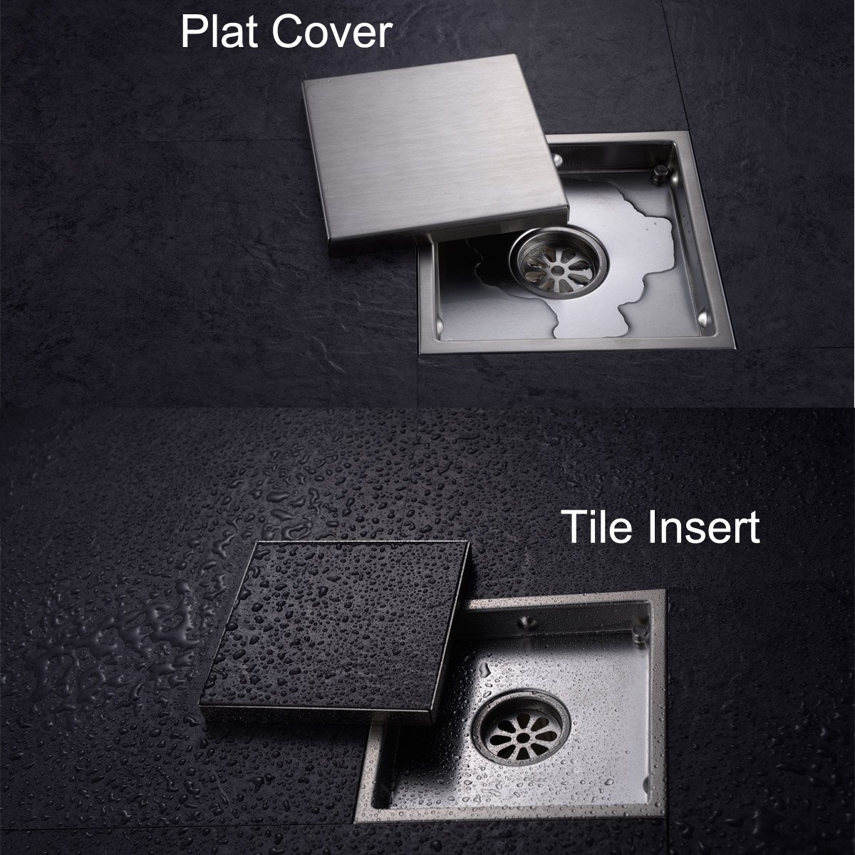 Square Shower Floor Drain with Tile Insert Grate Made of Sus304