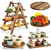 Havawish 5 Pcs Wooden Dessert Table Display Set, Farmhouse 2 Tier Cupcake Stand 3 Tier Wood Cake Tower Round Serving Tray Food Platter for Tea Party Wedding Farmhouse Decoration