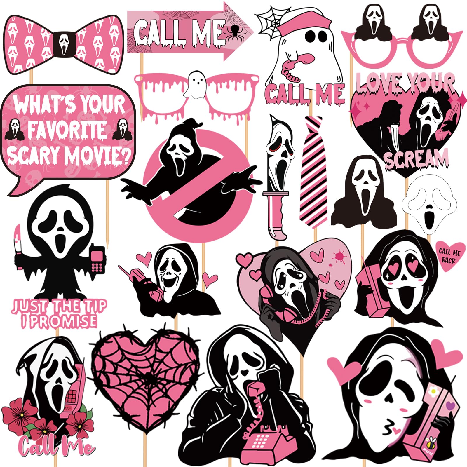 Photo 1 of 20Pcs Pink Halloween Decorations Photo Booth Props Pink Halloween Party Decorations Horror Film Scary Killer Ghost No You Hang Up Party Decorations