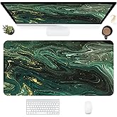 Desk Mat,Green Gold Liquid Marble Extended Gaming Mouse Pad for Office Work & Game,Computer Keyboard Mouse Mat Desk Non-Slip Rubber Base Large Mousepad with Stitched Edges, 31.5x15.7inch