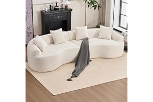 Olodumare Oversized Sectional Sofa for Living Room, 110’’ Modern Luxury Plush Chenille 4-Seater Extra Deep & Wide Seat Curved Cloud Couch with 4 Throw Pillows, No Assembly Needed, Cream White