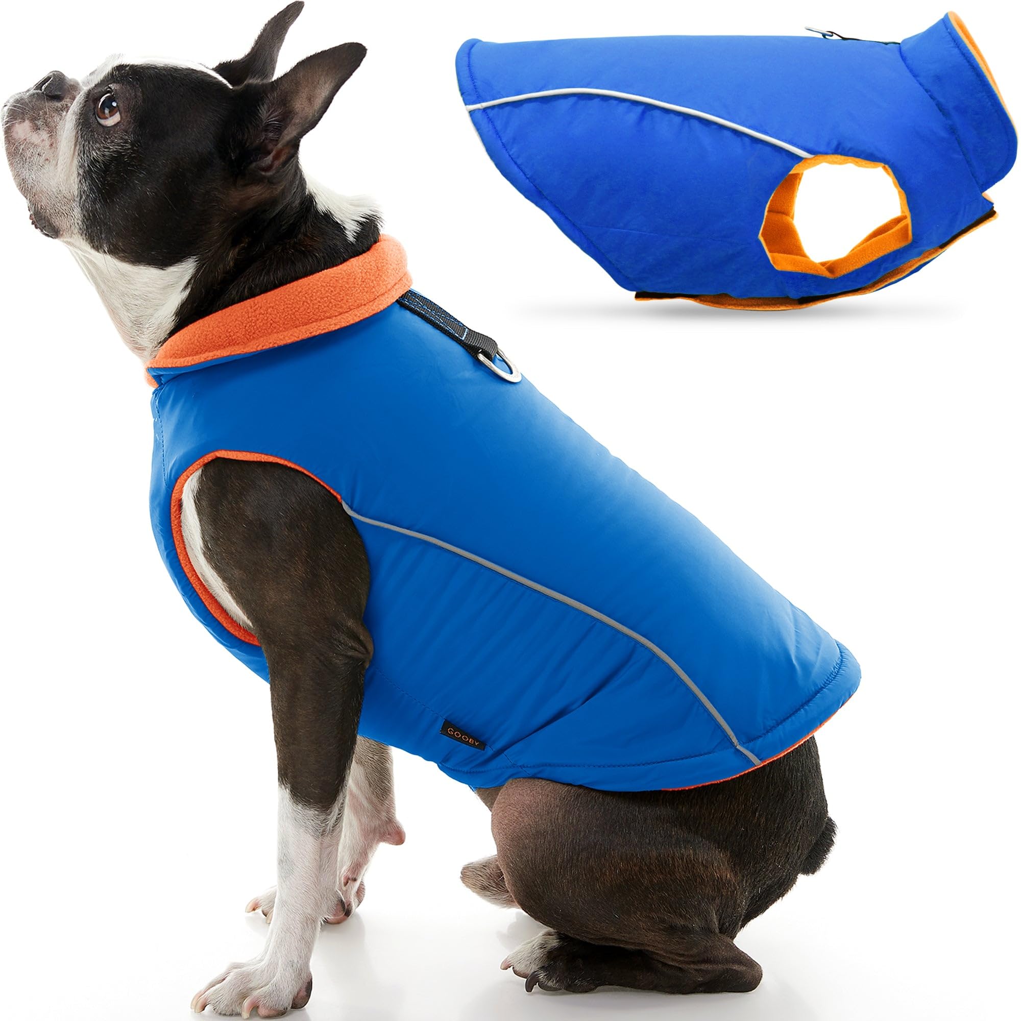 Photo 1 of Gooby Sports Vest Dog Jacket - Blue, Medium - Reflective Dog Vest with D Ring Leash Warm Fleece Lined Hook and Loop Closure for Small to Medium Dogs