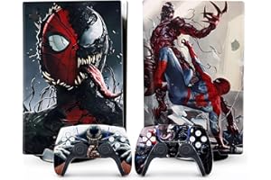 ALMUCHER PS5 Skin Console and Controller Skin Cover for PS5 - Red and Black Spider Skin Set