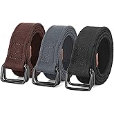 JASGOOD Men Canvas Fabric Belts Casual Web Cloth Belts with Black Double Ring Buckle 2 Pack