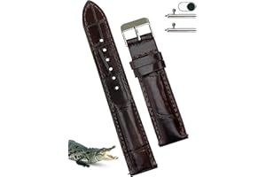 vinacreations 20mm Dark Brown Alligator Belly Leather Watch Band Crocodile Strap Men Quick Release Premium Replacement Wristwatch Band Tag Buckle Handmade Vietnamese DH-03-20MM