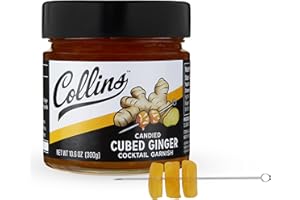 Collins Candied Ginger in Syrup for Cocktails, Gluten Free Skinny Cocktail Garnish for Whiskey, Rum, Martini, Mojito, Gin, Moscow Mule, Tea, Desserts, Baking, Home Bar, 10.6 oz, Set of 1