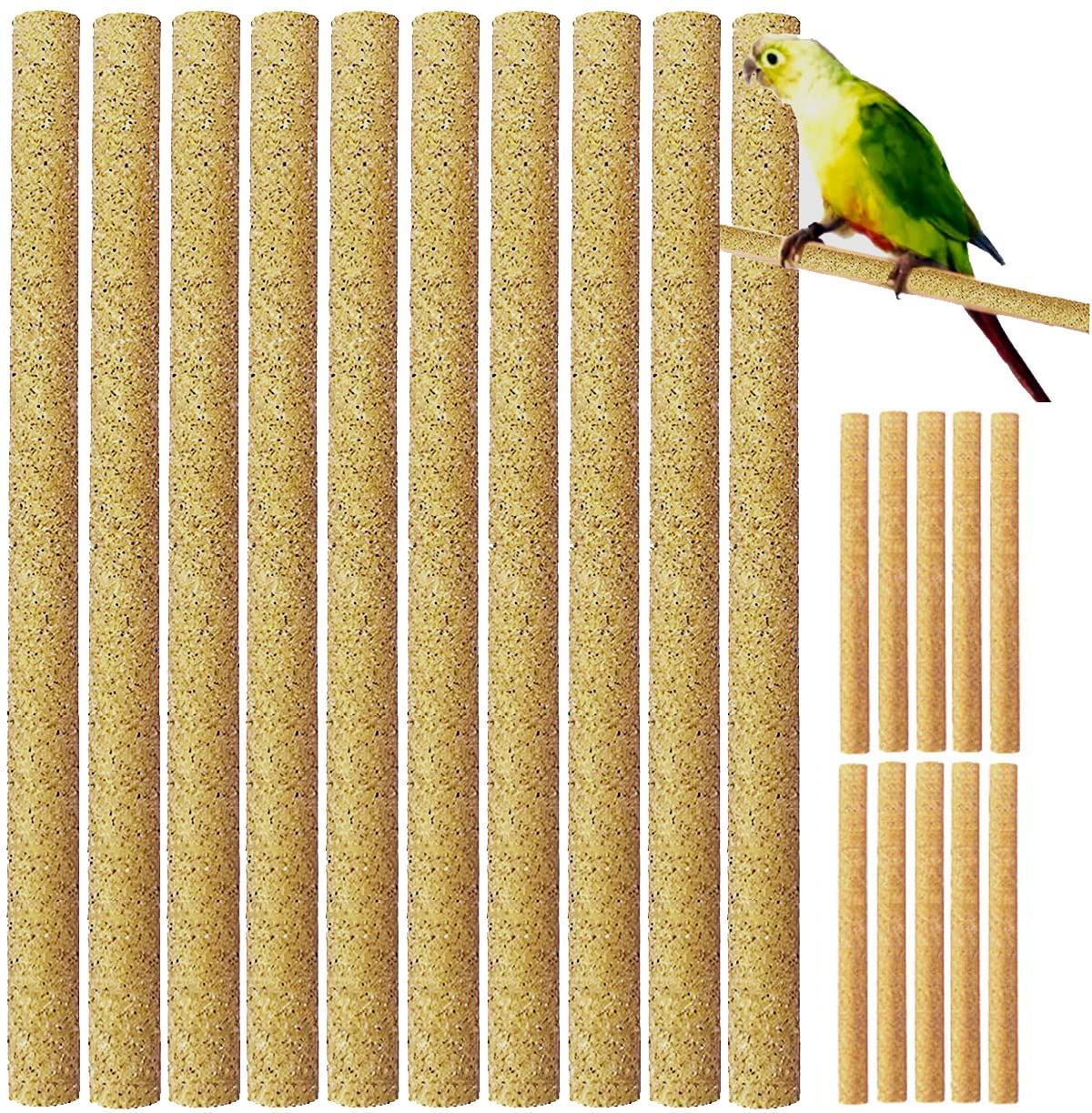 20Pcs Sand Perch Covers for Bird - Bird Perchs Covers 7.5" Long x 3/8" Diameter Bird perches for Parakeets, Lovebirds, Parrotlets, Canaries and Other Small Birds (Yellow, 20pcs 7.5" x 0.43")