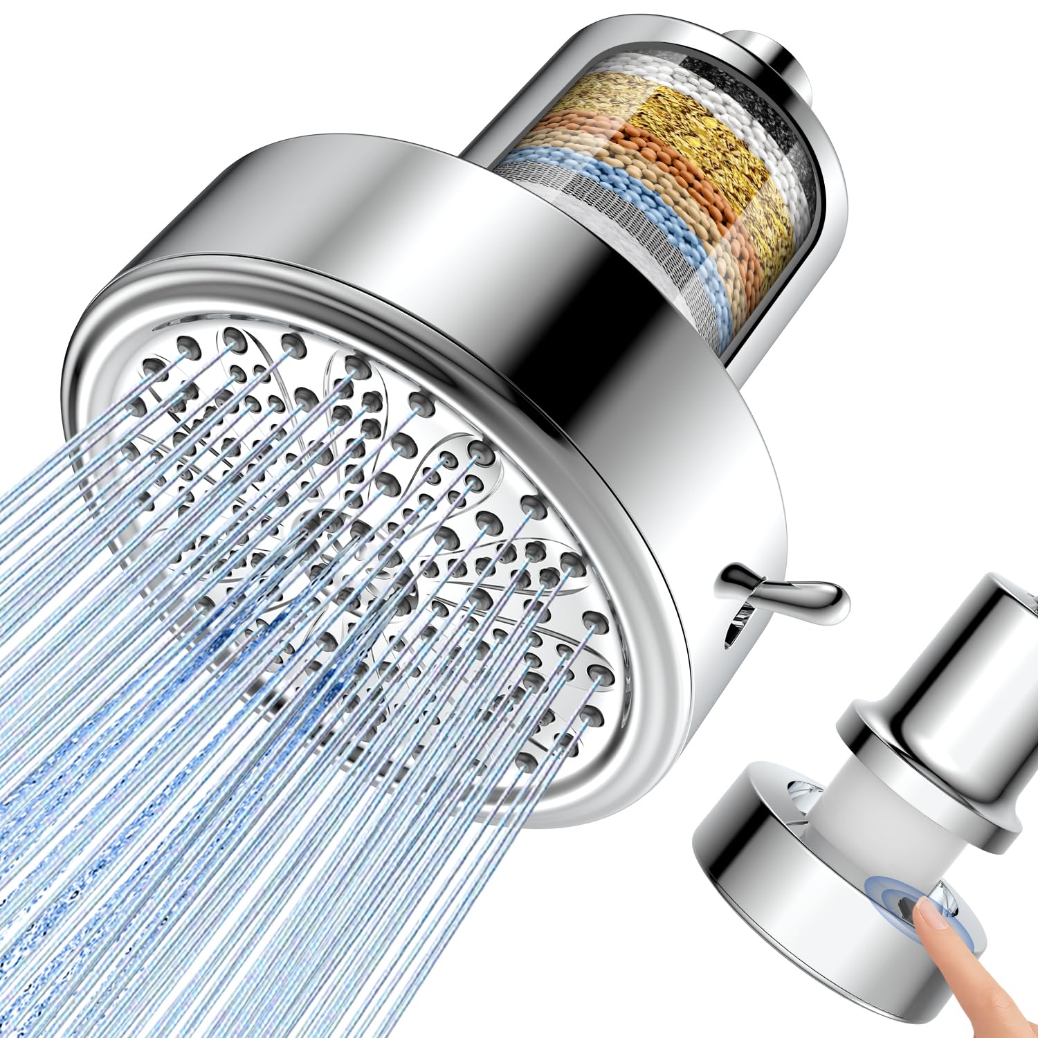 Photo 1 of Fitespot Filtered Shower Head with Filters, High Pressure 6 Spray Modes Rain ShowerHead for Hard Water, Remove 99.99% Chlorine, Heavy Metals for Healthier Skin/Hair (Chrome, 5 Inch Round)