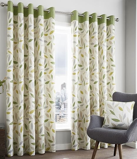 Brandy Fully Lined Curtains 66 X 72 Leaf Print Lime Green Sage