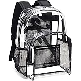 Vorspack Clear Backpack Heavy Duty PVC Transparent Backpack with Reinforced Strap Stitches & Large Capacity for College Workplace Security - Black