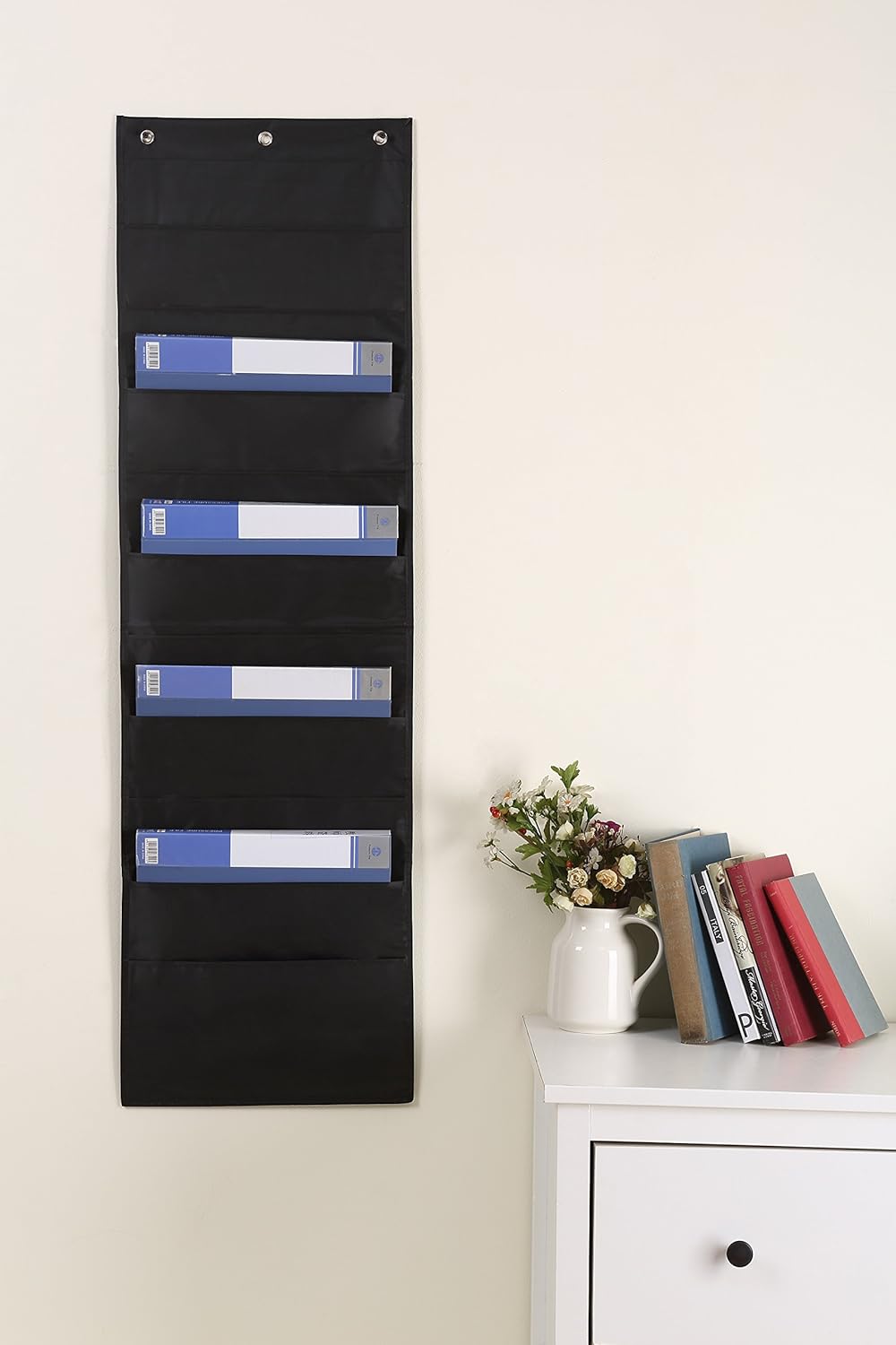 Heavy Duty Storage Pocket Chart with 10 Pockets, 3 Over Door Hangers Included, Hanging Wall File Organizer by Hippo Creation - Organize Your Assignments, Files, Scrapbook Papers & More (Black) : Office Products